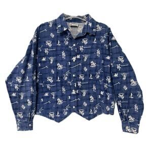 VTG Banjo Dallas Texas Button Up Western Saloon Shirt 1X Cropped Cowboys USAmade